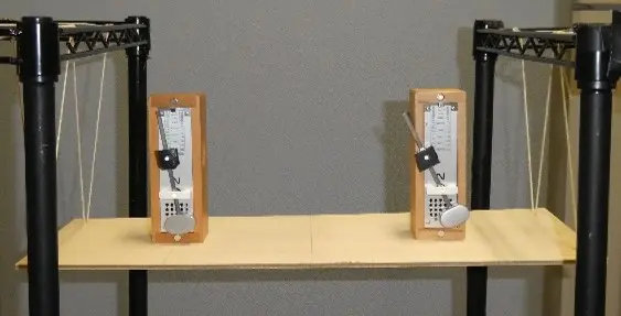Experiment on synchronization of two metronomes